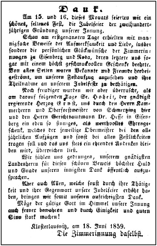 1859-06-18 Kl Zimmermann Innung